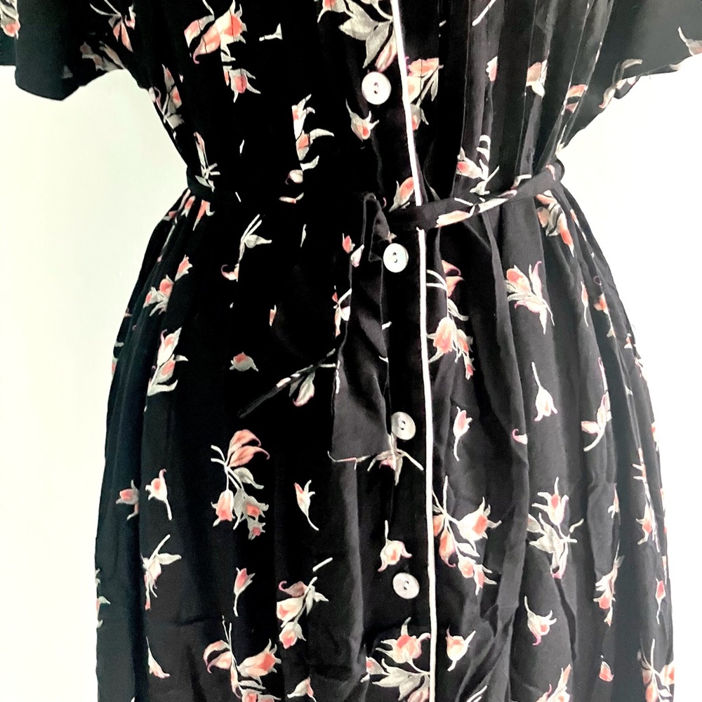 Vintage 90’s Does 40’s Black & Pink Floral Rayon … - image 6